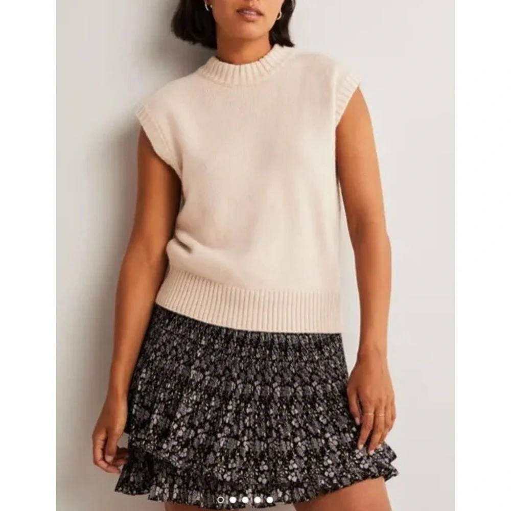 New $130 Boden Plisse Mini Skirt Multi Pleat  10 Us 6 Black Prairie Garden R0178
